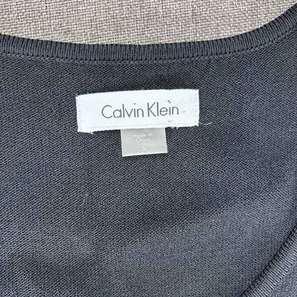 Calvin Klein Sheath Dress Women's Small Shag Fringe Trim Knit Black Party NWT - Picture 8 of 16